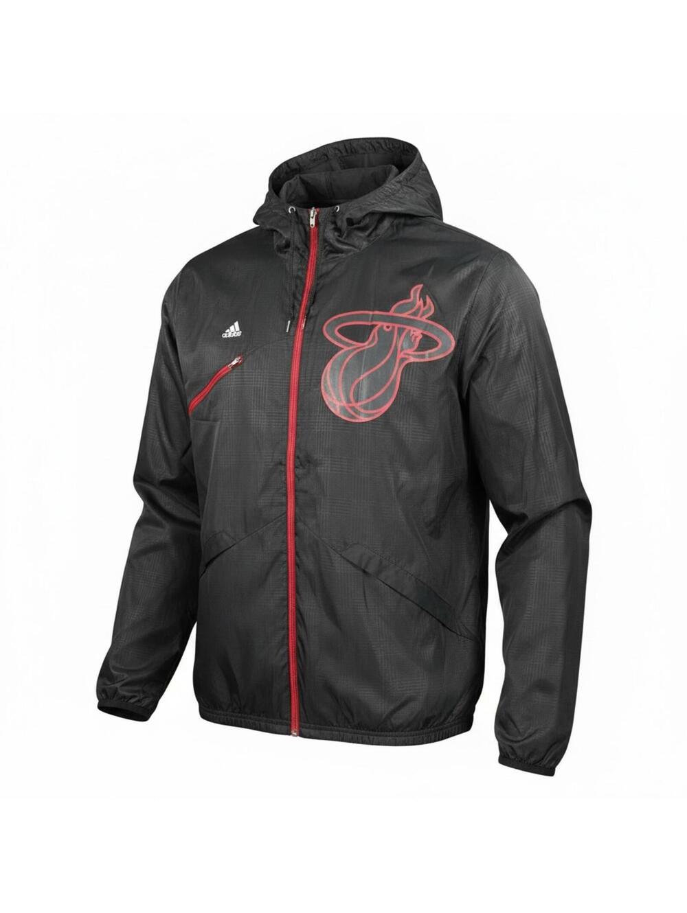 Adidas Miami Heat Black Limited Edition Windbreaker Jacket Red Zipper Logo XXL